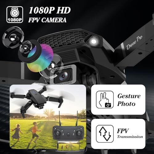 Mini Drone with Camera 1080P, Drone for Kids Boys Beginners, Foldable Drones, Gestures Selfie, One Key Start, 360° Flips, 2 Batteries Toy Gifts for Boys Black