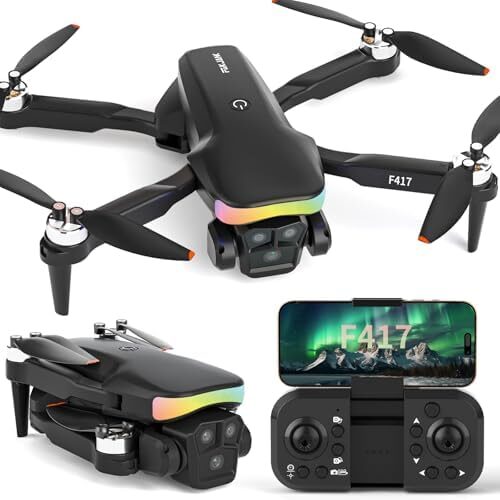 F417 Drone with Camera 1080P HD 90°Electric Adjustable Lens RGB LED Light for Adults Beginners,FPV Drone Transmission Gravity Gesture Control Headless Mode Altitude Hold,3D Flip,Black,