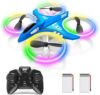 Dwi Dowellin 4.9 Inch Mini Drone for Kids LED Night Lights One Key Take Off Landing Flips RC Remote Control Small Flying Toys Drones for Beginners Boys and Girls Adults Nano Quadcopter, Blue