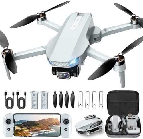 Drone with Camera, 2K HD FPV Drone with Brushless Motor, Altitude Hold, Gesture Selfie, 3D Flips, Waypoint Fly, One Key Take Off/Landing, Foldable Mini Drones for Adults and Beginners