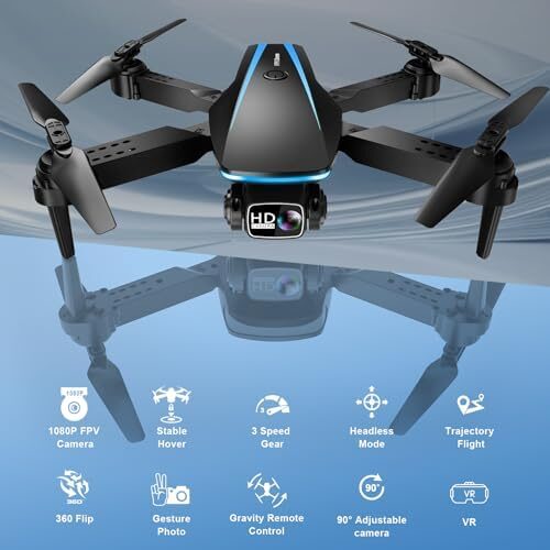 Mini Drone with Camera – Drones for Kids Adults, 1080P HD Foldable Drone with Stable Hover, Auto-Follow, Trajectory Flight, Gravity Control, 90° Adjustable Lens, One Key Take Off/Land, 3D Flip