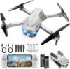 Drone with 1080P Camera - Foldable Remote Control Quadcopter with Voice Gesture Control, 3D Flip, One Key Start, Emergency Stop, 2 Batteries, Easier to use, Toy for Adults Beginners, Grey