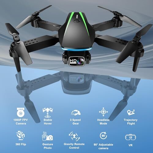 Mini Drone with Camera – 1080P HD Foldable Drone with Stable Hover, Gravity Control, Auto-Follow, Trajectory Flight, 90° Adjustable Lens, One Key Take Off/Land, 3D Flip, Drones for Adults