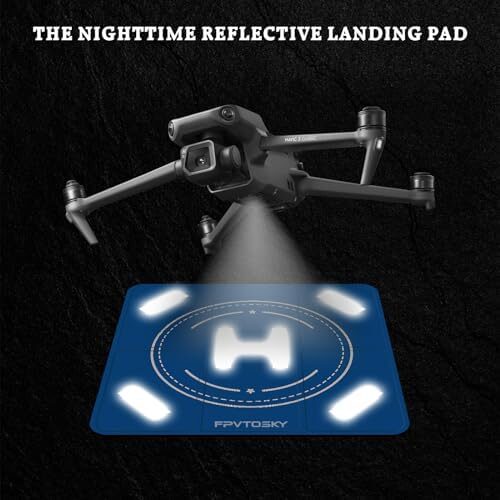 FPVtosky Nighttime Reflective Drone Landing Pad, Portable 20″(51cm) Fast-fold Double Sided Waterproof Landig Pad Weighted for DJI Flip/Neo/Mini 4k/Mini 4 Pro/Mini 3/Air 3S/Avata 2/Mavic 3 Pro etc
