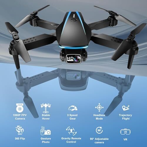 Drone with Camera – Drones for Adults, with 2 Batteries, Carrying Case, Propellers, 1080P HD Foldable Drone with Stable Hover, Trajectory Flight, Gravity Control, One Key Take Off/Land, 3D Flip