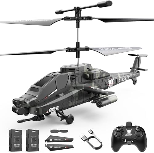 DEERC Apache RC Helicopter for Kids & Adults, Military Remote Control Helicopter Toy with LED Lights, 2 Batteries & USB-C Charging, 26 Mins Flight, Altitude Hold, Gift for Boys Ages 8-12