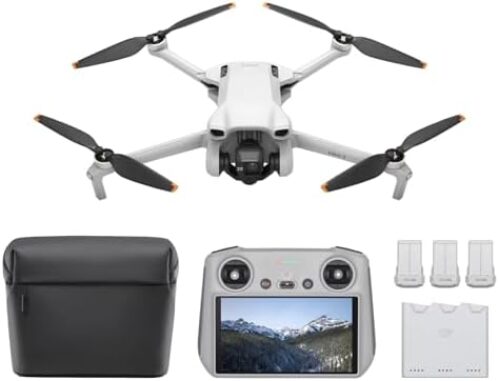 DJI Mini 3 Fly More Combo (DJI RC), Drones with Camera for Adults 4K, 3 Batteries for 114-min Flight Time, Vertical Shooting, 32800ft (10km) Video Transmission, Lightweight Mini Drone for Beginners