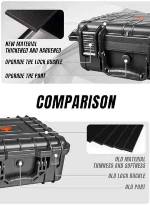 14x 11.5x 6.5 Inch Hard Case, Portable Weather Waterproof Protective Camera Case with Customizable Foam, Fit Use of Drones, Camera, Equipments, Black,upgraded