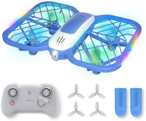 UranHub Drones for Kids, Mini Drone with 5 Lighting Modes, 22-Min Flight Time RC Drone with 2 Batteries/2 Takeoff Options/3D Flip/3-Speed/Propeller Protection Cover, etc, Gift for Kids (Blue)