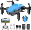 Drones for Kids with Camera, Mini RC Quadcopter Toy with Foldable Wings, Voice & Gesture Control, Altitude Hold, Full Propeller Guard, 2 Batteries, Birthday Gifts for Boys and Girls Ages 8-14 (Blue)