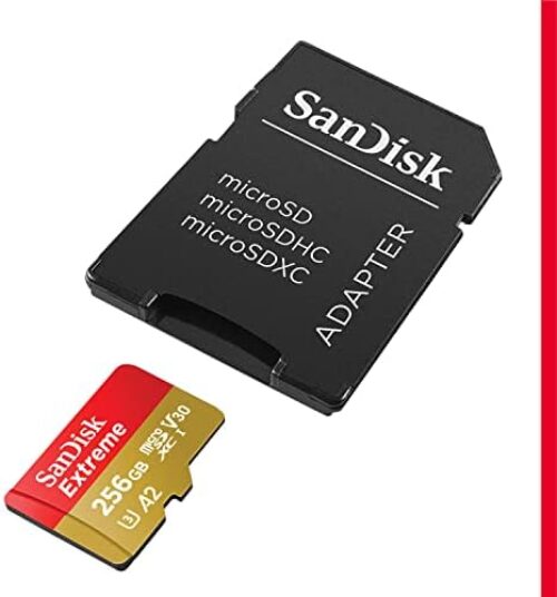 SanDisk 256GB Extreme microSDXC UHS-I Memory Card with Adapter – Up to 190MB/s, C10, U3, V30, 4K, 5K, A2, Micro SD Card – SDSQXAV-256G-GN6MA