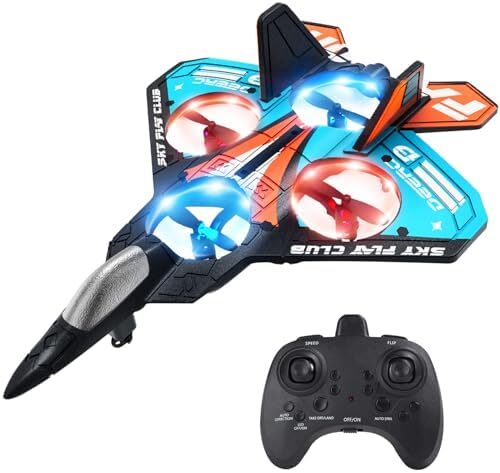 Foam Drone RC Airplane for Kids and Beginners, Remote Control Plane Fighter Jet Helicopter with Light, Auto Hovering, 360° Flip and 2 Batteries (16Mins)
