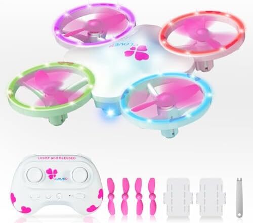 Lucky Clover Drone for Kids Ages 6-12 & Beginners, RC Quadcopter Toy with 6-Color Dynamic LED Lights & 2 Rechargeable Batteries, Fun Indoor & Outdoor Gifts for Birthday, Christmas, Saint Patrick's Day