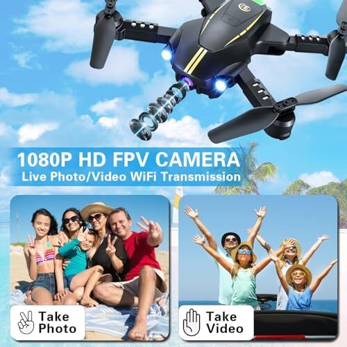 Drone with Camera for Kids Boys Adult, 1080P Camera FPV Drone, Mini Drones Foldable with 2 Batteries, 3 Speed Mode, 3D Flips, Gesture Photo