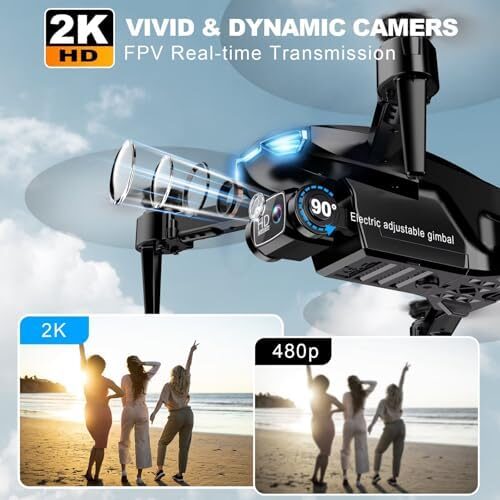 2K HD FPV Drone with Camera for Adults – Altitude Hold, One-Key Takeoff/Landing, 3 Speed Modes, Headless Mode, 2 Batteries, Foldable & Portable, Best Gifts for Beginners, Teen Boys & Girls