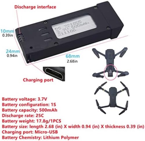 Fytoo 3.7V 500mAh Lithium Battery for E58 S168 JY019 Quadcopter Spare Parts UAV Lithium Battery (3PCS)