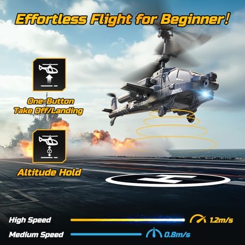 DEERC Apache RC Helicopter for Kids & Adults, Military Remote Control Helicopter Toy with LED Lights, 2 Batteries & USB-C Charging, 26 Mins Flight, Altitude Hold, Gift for Boys Ages 8-12 - Image 4
