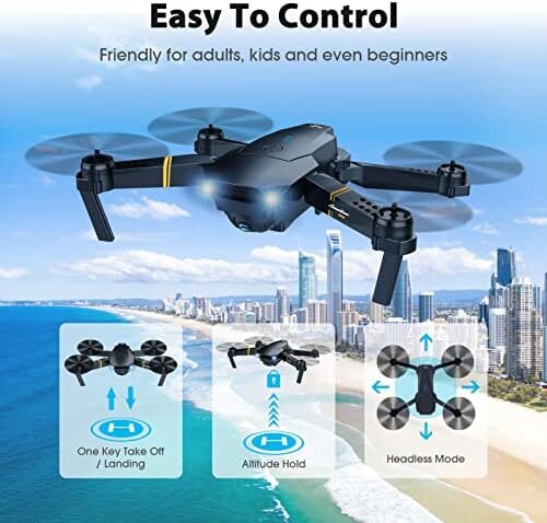 Drones with Camera for Adults Kids, Foldable RC Quadcopter, Helicopter Toys, 1080P FPV Video Drone for Beginners, 2 Batteries, Carrying Case, One Key Start, Altitude Hold,Headless Mode,3D Flips