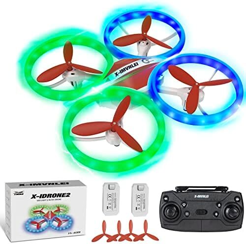 X2 Drones for Kids big size Drone for Beginners with Light RC Drones with Altitude Hold,Quadcopter with 1-key Land, 3 Speed Modes, 360° Flip, 2 Batteries,Gifts Toys for Boys and Girls,X-IMVNLEI