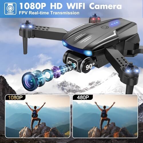 Drone with Camera 1080P for Kids Adults, Foldable HD FPV Mini Drone with 2 Batteries, One Key Take Off/Land, Altitude Hold, Headless Mode, 360°Flip, Gestures Selfie, 3 Speed Mode, Waypoint Fly