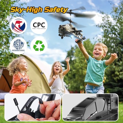 DEERC Apache RC Helicopter for Kids & Adults, Military Remote Control Helicopter Toy with LED Lights, 2 Batteries & USB-C Charging, 26 Mins Flight, Altitude Hold, Gift for Boys Ages 8-12 - Image 6