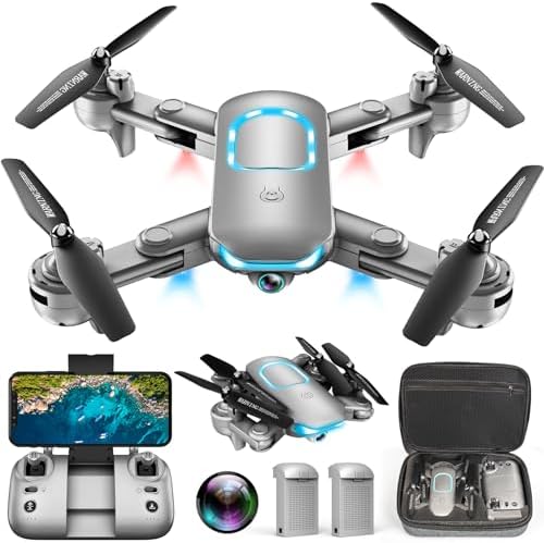Drone with Camera - Foldable Drone for Begniners with 1080P FPV Camera, Upgrade Altitude Hold, Gestures Selfie, Waypoint Fly, Headless Mode, 3D Flip, One Key Start, 3 Speed Mode, Circle Fly, 2 Batteries