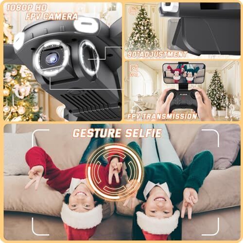 Mini Drone with Camera for Kids Beginners – Remote Control Helicopter Toys Gifts for Boys Girls, 1080P HD FPV RC Drones Support 2 Batteries, One Key Start/land, Gesture Selfie for Entertainment, Black