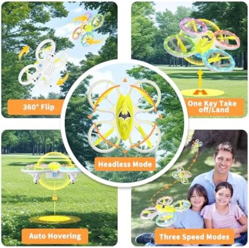 Drones for Kids – Easy to Use RC Quadcopter with Bat Design, Altitude Hold, Headless Mode, Blue & Green Lights, Propeller Protection, 2 Batteries, Remote – Great Gifts for Boys Age 6-12 Christmas gift