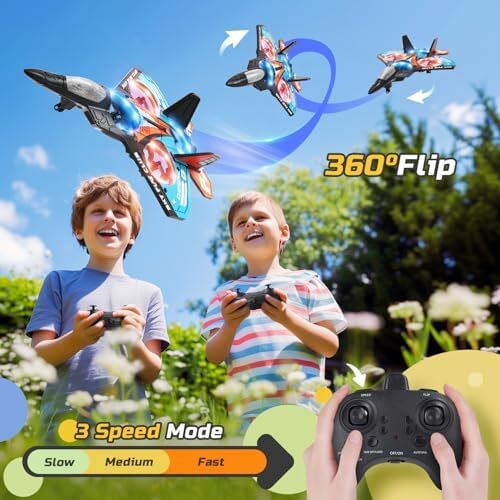Foam Drone RC Airplane for Kids and Beginners, Remote Control Plane Fighter Jet Helicopter with Light, Auto Hovering, 360° Flip and 2 Batteries (16Mins)