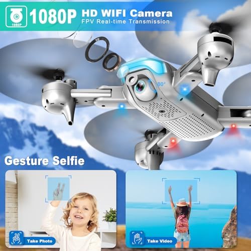Drone with Camera - Foldable Drone for Begniners with 1080P FPV Camera, Upgrade Altitude Hold, Gestures Selfie, Waypoint Fly, Headless Mode, 3D Flip, One Key Start, 3 Speed Mode, Circle Fly, 2 Batteries - Image 2