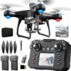KY102 Drone with Screen Controller with SD card, Brushless Motor, Optical Flow Localization, Active Obstacle Avoidance, 2 batteries, One Key Take Off/Landing. (2 batteries - Black)
