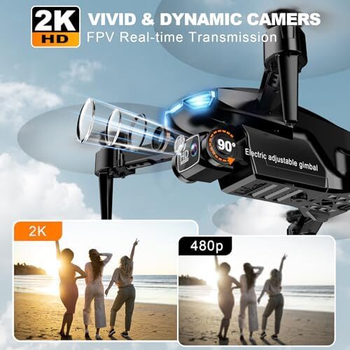 Drone with Camera for Adults, 2K HD FPV Drones with Upgrade Altitude Hold, One-Key Take Off/Landing, Speed Adjustment, Headless Mode, 2 Batteries, Toys Gifts for Teen Boys Girls, Beginner