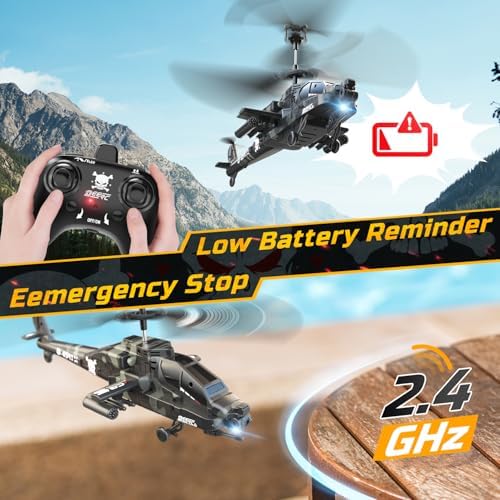 DEERC Apache RC Helicopter for Kids & Adults, Military Remote Control Helicopter Toy with LED Lights, 2 Batteries & USB-C Charging, 26 Mins Flight, Altitude Hold, Gift for Boys Ages 8-12 - Image 5