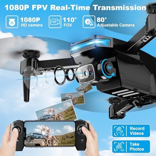Drone with 1080P Camera – Foldable Remote Control Quadcopter with Voice Gesture Control, 3D Flip, One Key Start, Emergency Stop, 2 Batteries, Easier to use, Toy for Kids Adult Beginners