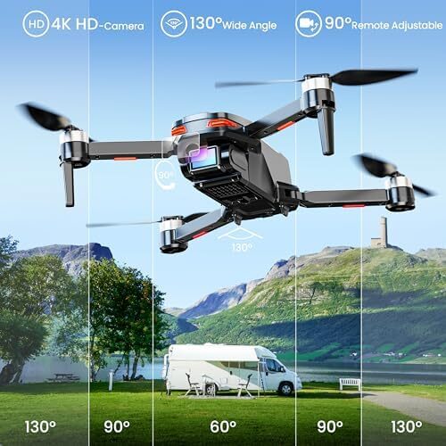 Drones with Camera 4K for Adults Kids, Brushless Motor Mini Drone, Foldable FPV RC Drone with Propeller Guards, One Key Take Off/Land, Gravity/Voice Control, Anti-Lost Alarm, Gift for Men, Boys