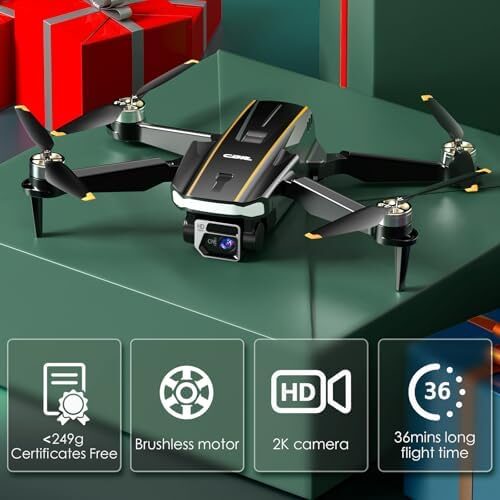Super Enduring Brushless Motor Drone with Camera for Beginners, CHUBORY A68 WiFi FPV Quadcopter with 2K HD Camera, Auto Hover, 3D Flips, Headless Mode, Trajectory Flight, 2 Batteries, Carrying Case