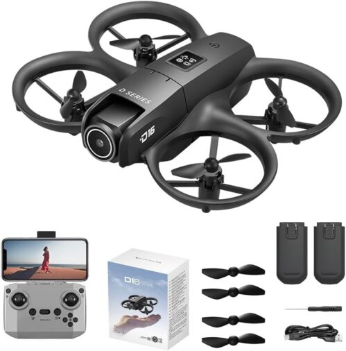 Drone with Camera 1080P for Kids Adults, Mini HD FPV Drone Kit, w/ 2 Batteries, One Key Take Off/Land, Altitude Hold, Headless Mode, 360°Flip, Gestures Selfie, 3 Speed Mode, Waypoint Fly -Black