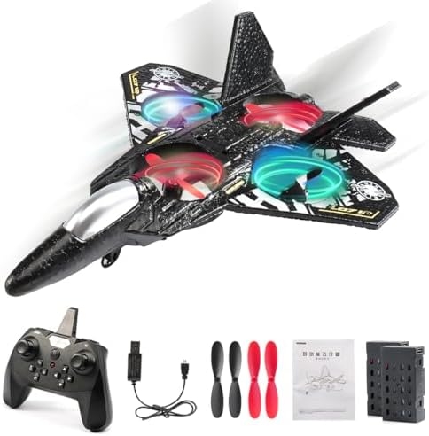RC Plane Drone Helicopter Quadcopter, RTF 2.4GHz 6-axis Gyro Remote Control Airplane RC Jet Fighter with 3D Flip, Gravity Sensing, Spray Stunts Easy to Fly RC Glider Toys for Adult Kids (Grey)