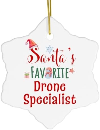 Santa’s Favorite Drone Specialist Snowflake Ornament for Employee Drone Pilot Drone Operator Coworker Remote Pilot, Merry Xmas New Year 2024 2025 2026, Ceramic