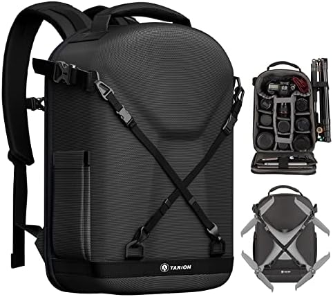 TARION Hardshell Camera Backpack: 3-side Hard Case Photography Bag DSLR Backpack with Waterproof Raincover, Laptop/Tripod Compartment for Men Women Photographers – Black