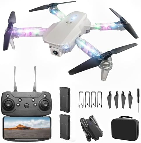 BEZGAR Drone with Camera for KIds – 1080P HD FPV RC Quadcopter with 90° Adjustable Lens, Coloeful LED Lights, Gestures Selfie, One Key Start, 360° Flips, Toys Gift Mini RC Drone for Boys Adults, White