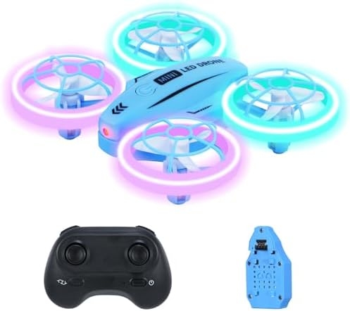 Mini Drone for Kids, Colorful LED RC Drone Quadcopter for Beginners with Headless Mode, 360 Flips, Altitude Hold, 3 Speeds Mode,Full Propeller Protect,Toys Gifts for Boys Girls,Blue