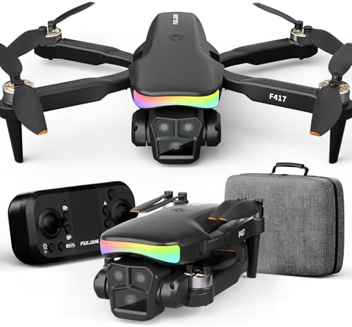 F417 Drone with Camera 1080P for Beginners and Adults,RGB LED Light 90°Electric Adjustable Lens,FPV Drone Mini RC Quadcopter with Live Video Camera,360° Flip,One Key Take Off/Land,Carry Case,Black