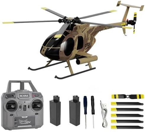 C189 Remote Control Helicopter, 1:28 Scale MD500 Defender, 2.4G 6CH RTF RC Helicopter with Brushless Motor Single Blade Flybarless Optical Flow Localization-2 Battery