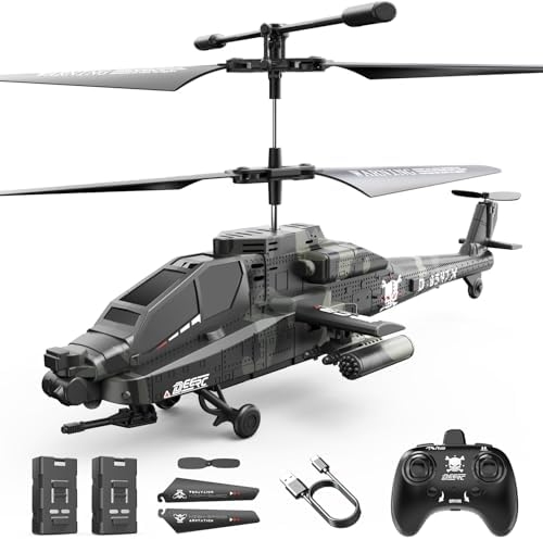 DEERC Apache RC Helicopter for Kids & Adults, Military Remote Control Helicopter Toy with LED Lights, 2 Batteries & USB-C Charging, 26 Mins Flight, Altitude Hold, Gift for Boys Ages 8-12