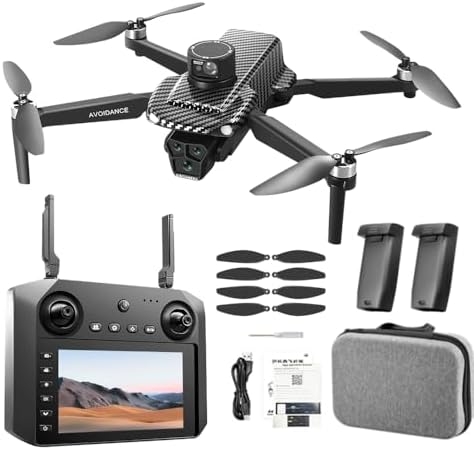 5G HD Dual Camera GPS Drone with 360° Laser Obstacle Avoidance,3,280ft RC Range, Brushless Motor, Optical Flow Positioning, Follow Me, Circle Fly, Return Home, Low Voltage Protection, APP Control, 4.5 Inch Screen, 7.4V 3000mAh 2 Batteries (30 Min Flight), ABS Durable, 4GB SD Card, Carry Case, 8 Propellers, Type-C Charging Cable, Beginner-Friendly FPV RC Quadcopter