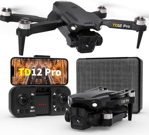 TD12Pro Drones with Camera Brushless Motor Drone for Beginners 4K HD Camera Level 3 Wind Resistance 90° Electrically Adjustable Foldable FPV Mini Drone with Carrying Case