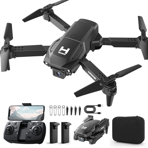 Mini Drone with Camera for Adults Beginner Kids, 1080P WiFi FPV, Foldable, 2 Batteries, One-Click Take Off/Landing, Altitude Hold Black