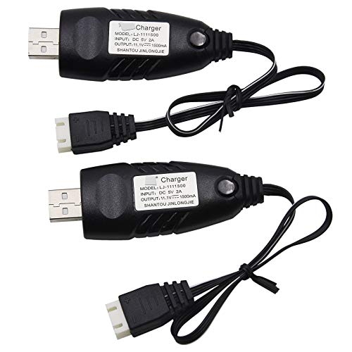 Blomiky 2 Pack 1.5A USB Charger Cable for RC Car, Boat, Drone & More – 11.1V 3S Lipo Battery / USB New 2