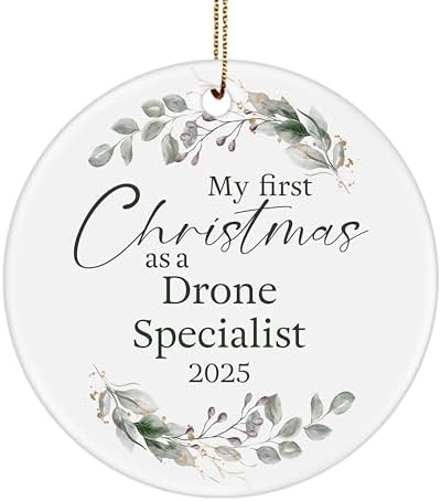 My First Christmas as a Drone Specialist 2025 Ornament, Graduation Gifts for New Coworker Drone Pilot Drone Operator Boss Remote Grad Graduate, 3-inch Round Ceramic Ornament